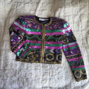 Vintage 1980s Laurence Kazar New York Sequin Beaded Jacket